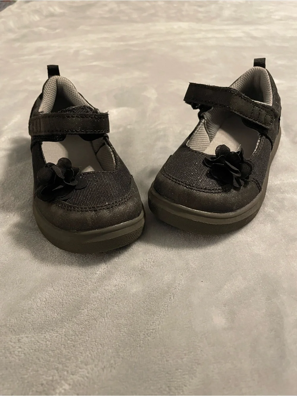 Stride Rite Glittery Black Dress Shoes with Floral Accent